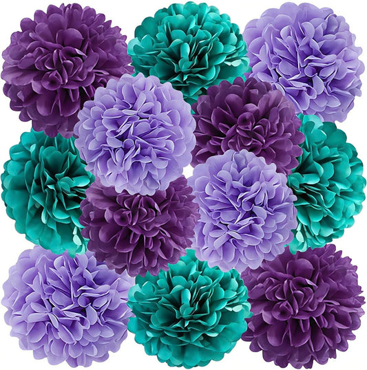 Purple Tissue Paper Pom Poms Flowers for Little Mermaid Theme Birthday Decorations Lavender Girl Teal Party Decorations