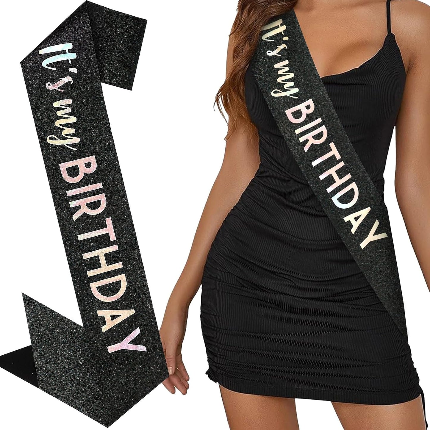 It's My Birthday Sash Black Glitter Sash with Hot Pink Foil Happy Birthday Decorations for Women Girls Men Boys Black Party Decorations