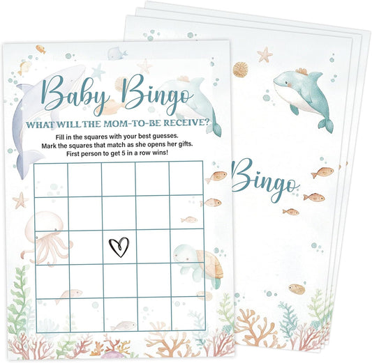 Under The Sea Baby Shower Bingo Game, Pack of 30 Game Cards, Sea Creatures Ocean Shower Game, Gender Reveal Party Decorations, Gender Neutral - KR77