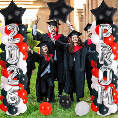 2 Sets Graduation Balloon Column Stand Kits with Balloons 2026 Grad Themed Decoration Navy Blue Balloon Tower Stand Kit for Grad High School & College Celebration Party Decor