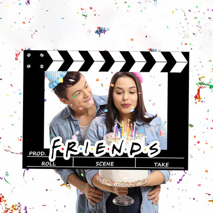 Friends Themed Photo Booth Props, 27.5 x 19.6 in Photo Booth Frame Friends Merchandise Party Decorations Supplies for Birthday, Graduation, Festivals, Anniversary, Wedding (Film Clapper Board Style)