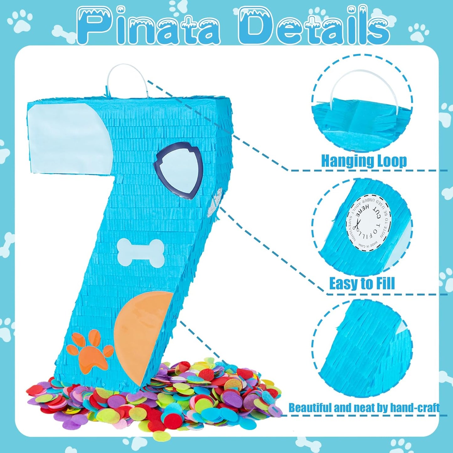 PCFING 20 Inch Dog Paw Number 1 Piñata with 30 Inch Piñata Stick Blindfold Confetti for Boy Girl Adults Birthday Party Decorations, Anniversary Celebration, Fiesta