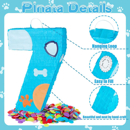 PCFING 20 Inch Dog Paw Number 1 Piñata with 30 Inch Piñata Stick Blindfold Confetti for Boy Girl Adults Birthday Party Decorations, Anniversary Celebration, Fiesta