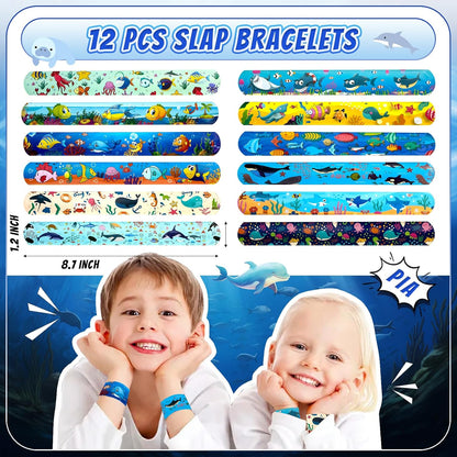 144 Pcs Under the Sea Party Favors Set with Keychains Slap Bracelet Scratch Art Tattoo Stickers Wristbands Treat Boxes Ocean Party Favors Under the Sea Party Decorations
