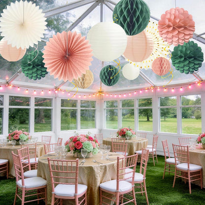 Tissue Paper Pom Poms - 23 PCS Dusty Blue Paper Flowers Pom Pom Kit Circle Dot Party Banner Hanging Swirl Party Decorations for Wedding Birthday Baby Shower Bridal Shower Tea Party