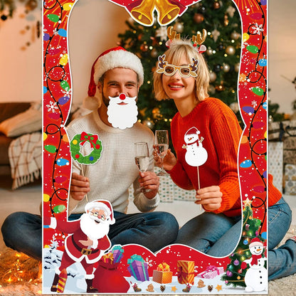 HOWAF 20 Pcs Christmas Photo Booth Props with Merry Christmas Paper Photo Frame, Funny Gingerbread Santa Photo Props for Xmas Holiday Party Decoration, Christmas Tree Selfie Frame Photo Props