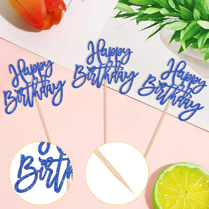 24 PCS Happy Birthday Cupcake Toppers Glitter Picks for Celebrating Anniversary Theme Party Cake Decorations Supplies Gold