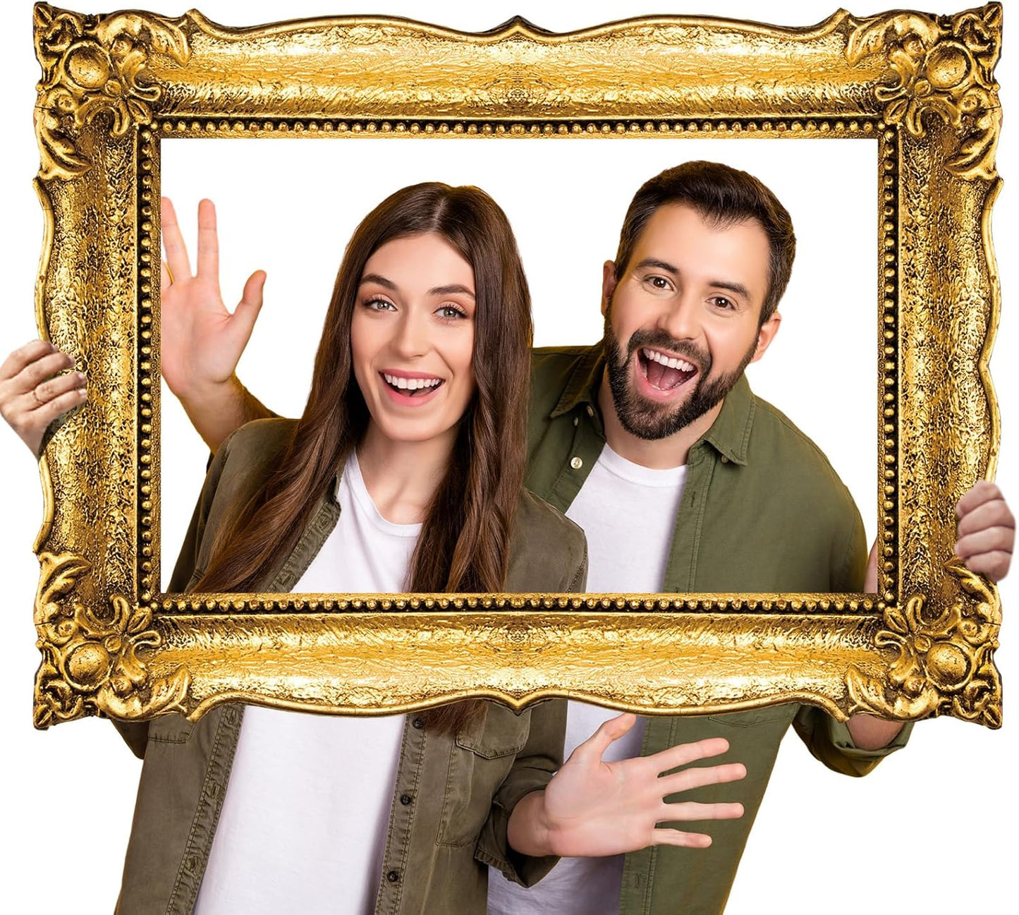 Beeveer Upgraded 32 x 24 Inch Large Photo Booth Props Picture Frame Vintage Photo Frame Friends Selfie Props for Wedding Mexico Birthday Bachelorette Party Supplies(Gold Style)