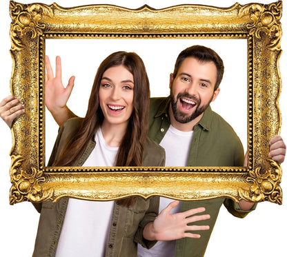 Beeveer Upgraded 32 x 24 Inch Large Photo Booth Props Picture Frame Vintage Photo Frame Friends Selfie Props for Wedding Mexico Birthday Bachelorette Party Supplies(Gold Style)