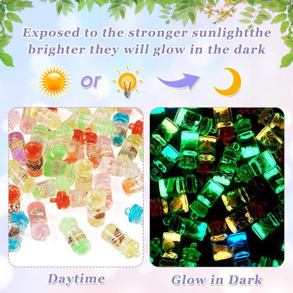 FASHEWELRY 50Pcs Glow in the Dark Resin Wishing Bottle Charms Mystery Jewelry Jar for Glow Bracelets and Necklaces Shell Mini Fairy Dust Necklace Charms for Keychain Earring