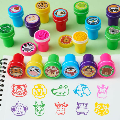 DMIGHT Jungle Safari Party Favors 20 PCS Wild Animals Stamps for Kids Birthday Gifts, Zoo Animal Stamps for Kids, Self Inking Stamps