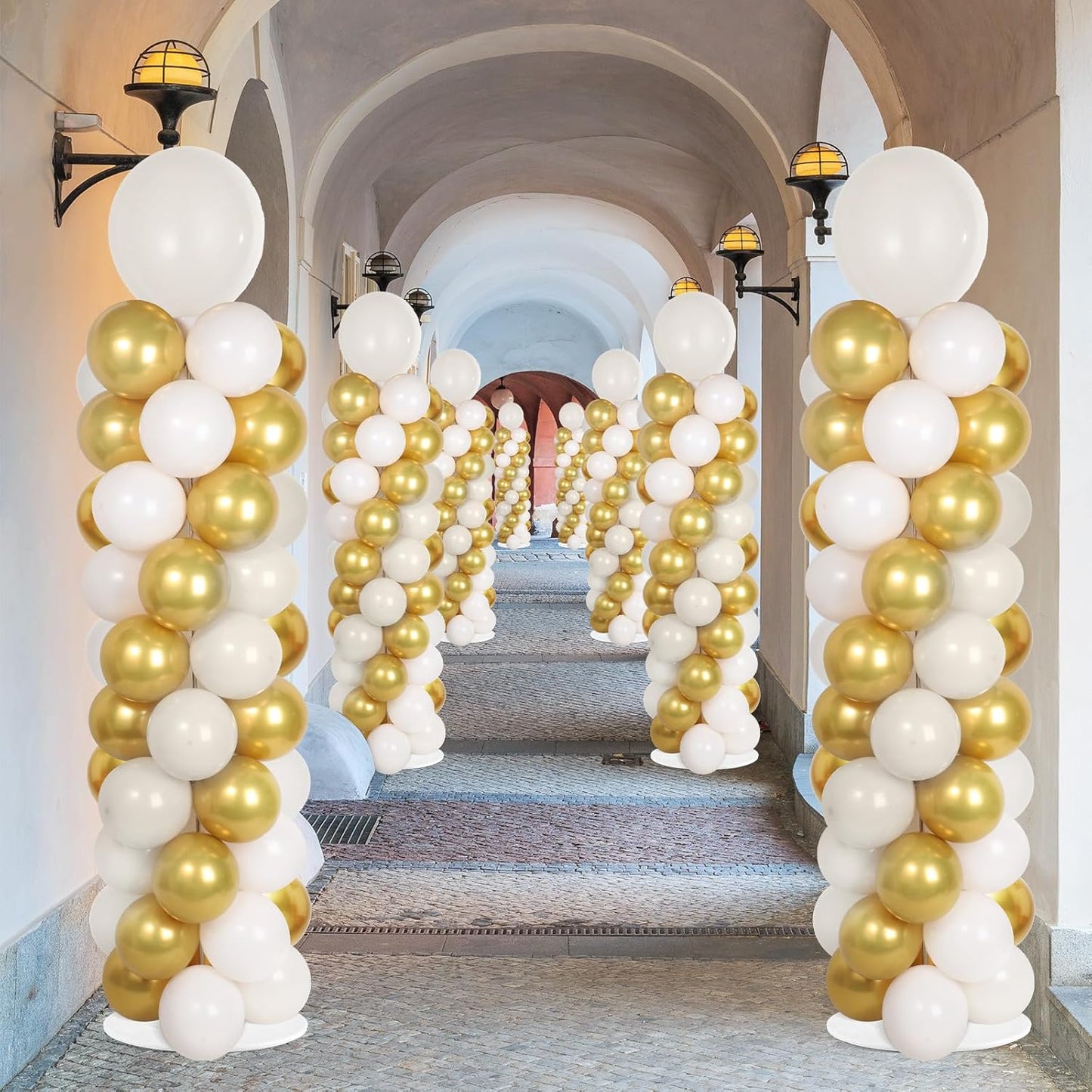 2 Set Black and Gold Balloons Column Stand Kit with 100 Balloons Adjustable Balloon Stand with Bases for Floor Black Gold Confetti Balloon Column Kit for Bridal Shower Valentine Birthday Party Decor