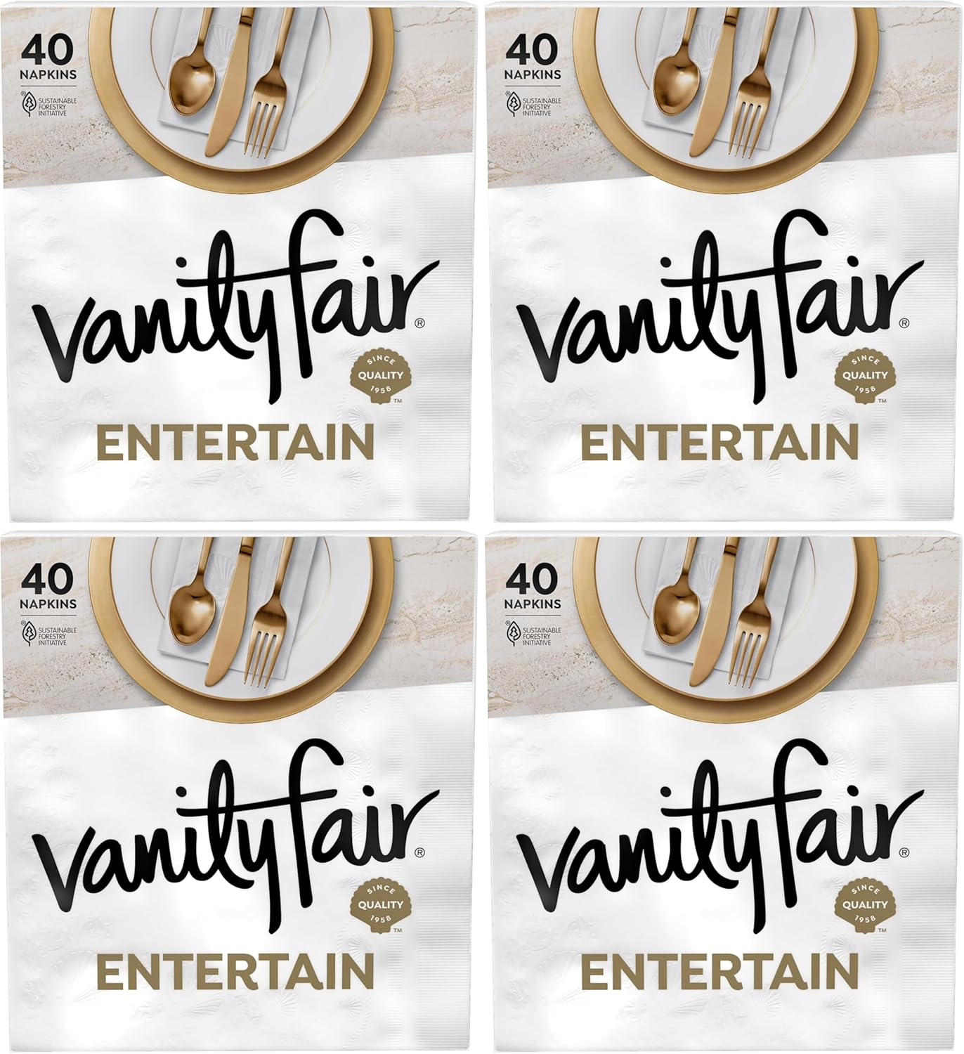 Vanity Fair Entertain Paper Napkins, 40 Count, Disposable Napkins Made For Entertaining And Events