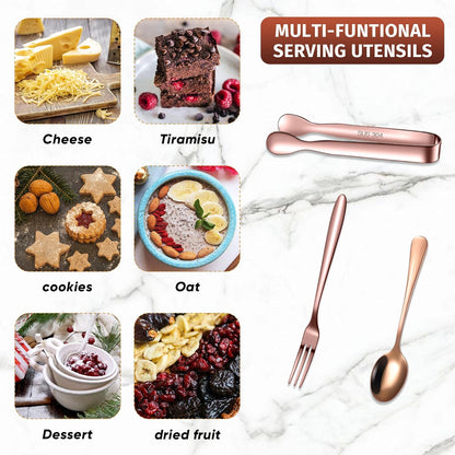 Cunhill 24 Pcs Charcuterie Accessories Mini Cocktail Tongs Small Serving Spoons and Appetizer Forks Stainless Steel Tongs Charcuterie Utensils for Valentine Party Supplies(Vivid Sharp Spoon,Silver)