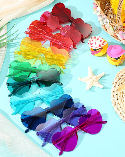 Photect 12 Pair Heart Shaped Sunglasses Neon Color Transparent Heart Glasses for Women Party Favor