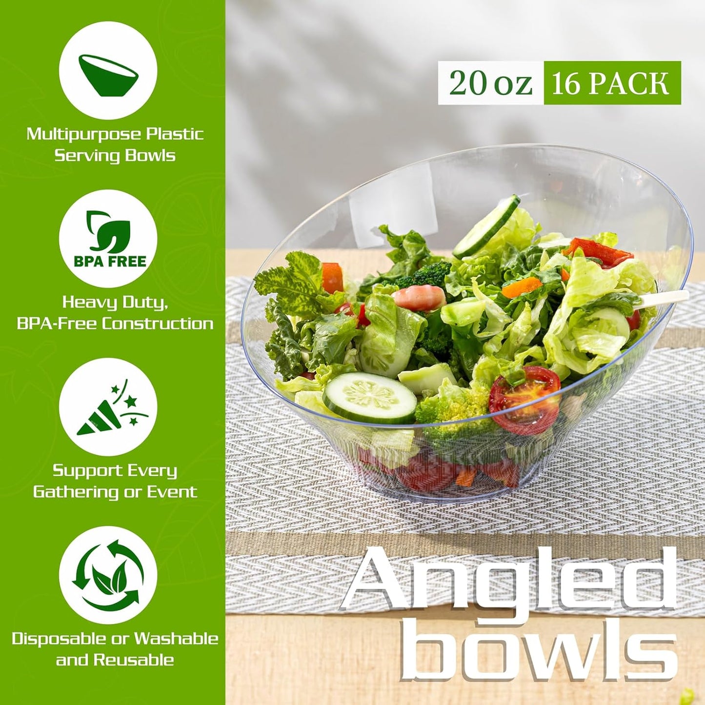 Liacere 54 OZ Clear Plastic Serving Bowls - 16PCS Angled Serving Bowls - Disposable Bowl for Candy Chip - Party Table Salad and Fruit，Can be Used Weddings and Gatherings＆ New Year