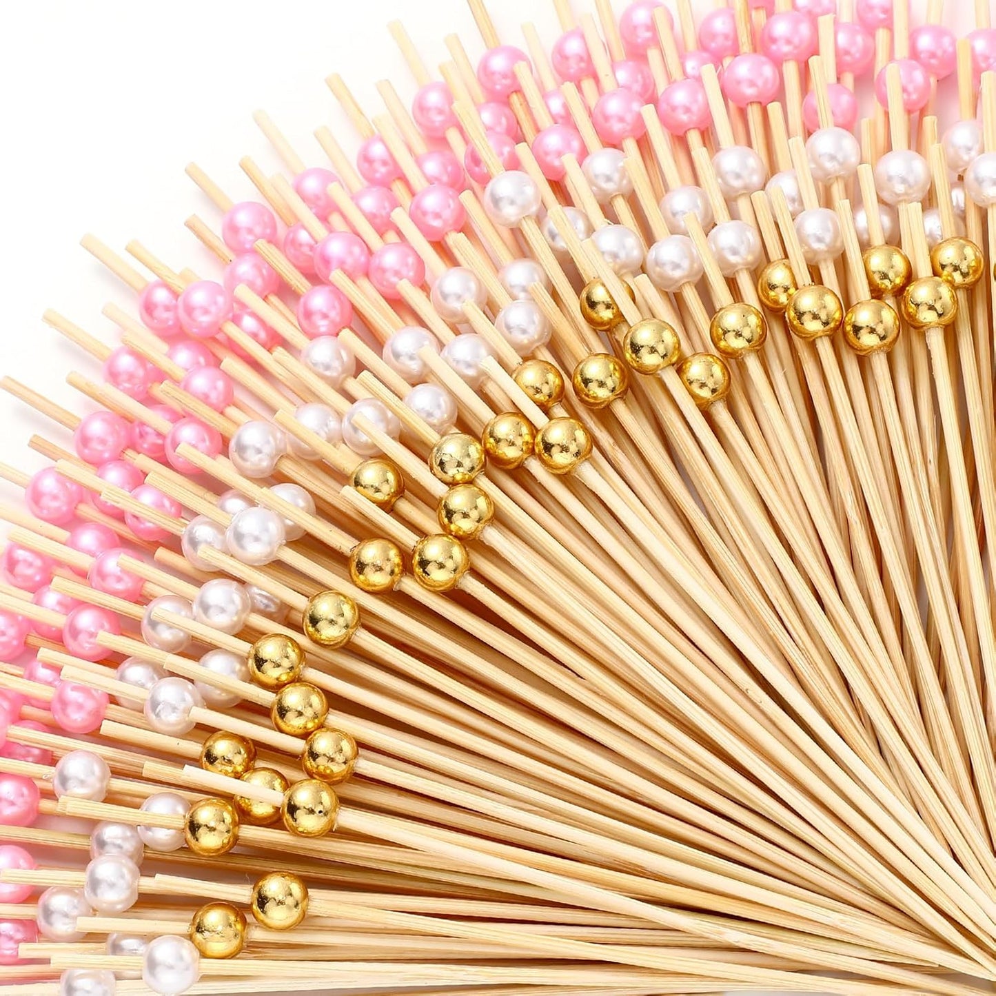 Reallnaive 600 Pcs Cocktail Pick Pearl Fancy Toothpick for Appetizer 4.7 Inch Long Skewer for Drink Fruit Food Bamboo Stick Wedding Bridal Shower Decoration Charcuterie Accessories (White)