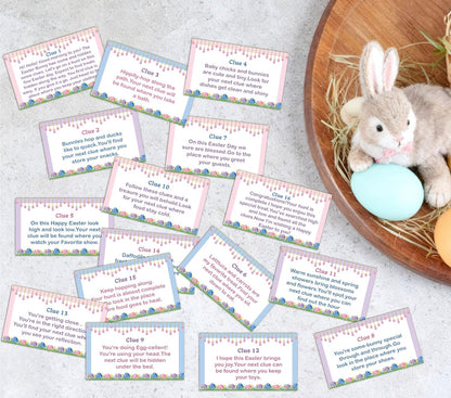 Rainfly Easter Scavenger Hunt, Indoor Clue Card Games, Bunny Treasure Hunt Clues Cards, Easter Party Games for Family Adults, Holiday Party Activities Supplies (16 Clues Cards With Envelopes) -A01