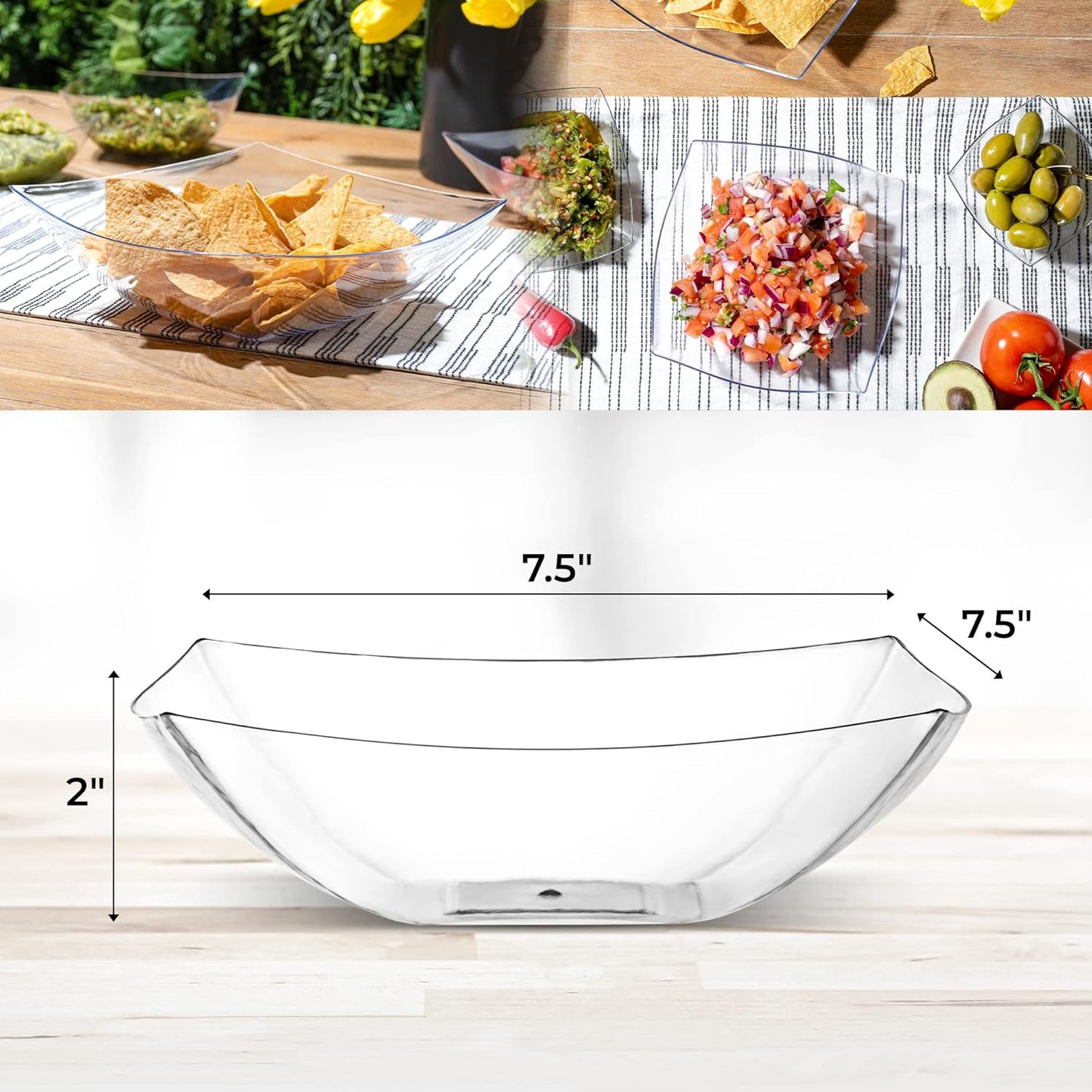 Posh Setting - Clear Plastic Serving Bowls for Party (8oz - 4 Pack) Square, Disposable, Salad & Fruit Bowls for Party Table, Candy Containers for Candy Buffet
