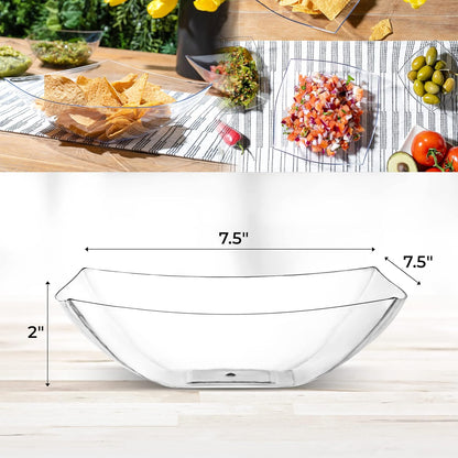 Posh Setting - Clear Plastic Serving Bowls for Party (8oz - 4 Pack) Square, Disposable, Salad & Fruit Bowls for Party Table, Candy Containers for Candy Buffet