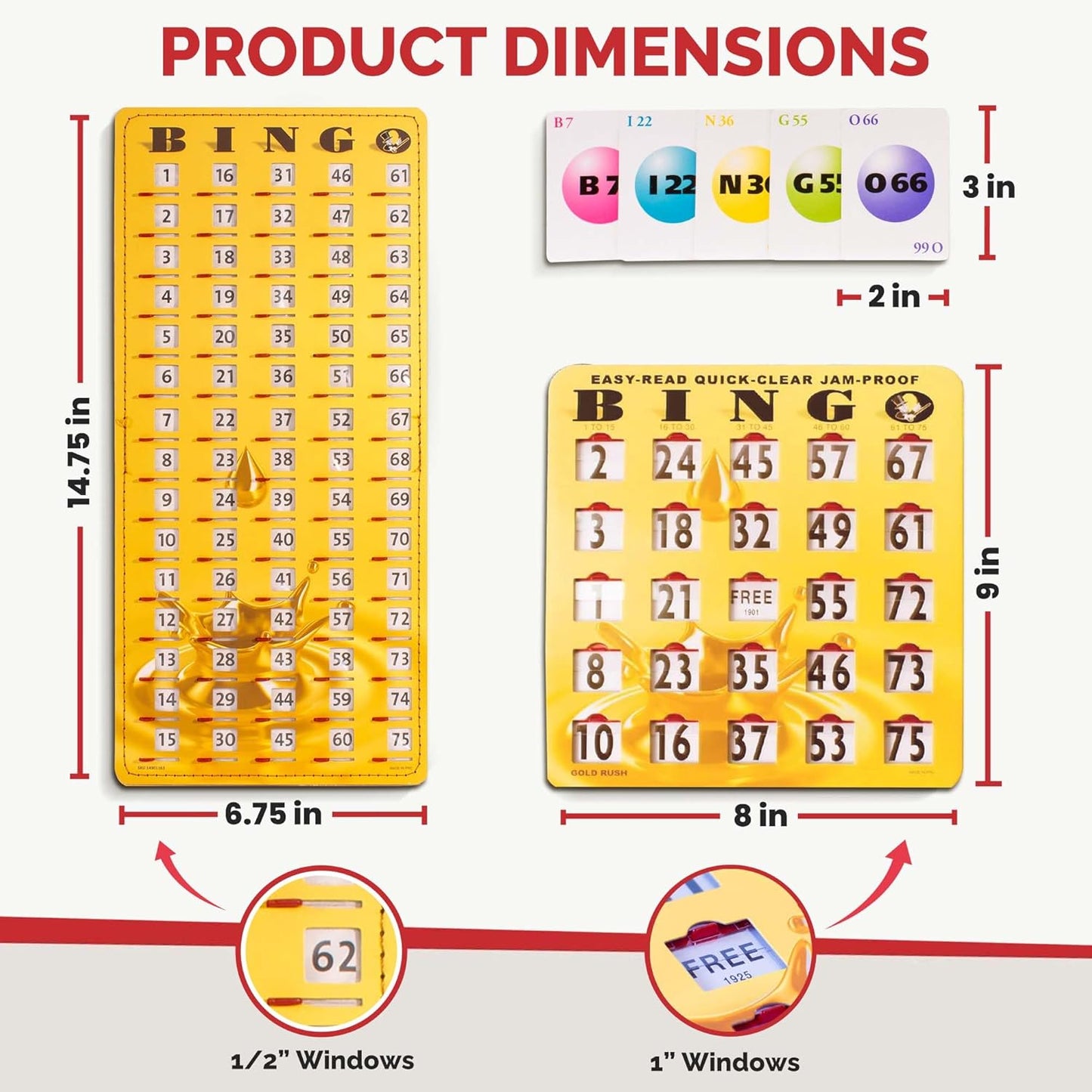 MR CHIPS Jam-Proof Bingo Cards with Sliding Windows, 25 Reusable Shutter Cards, 75 Calling Cards 1 Master Board in Tan Woodgrain Style