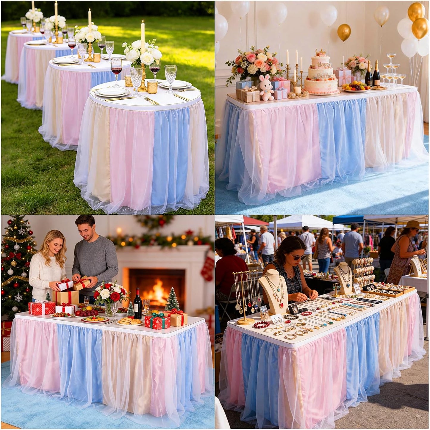 THARAHT Tulle Table Skirt 6FT 180CM Long for Rectangle Tables Round Tables Ruffle Desk Skirt for Princess Girls Birthday Party Cake Dessert Decorations Table Skirt