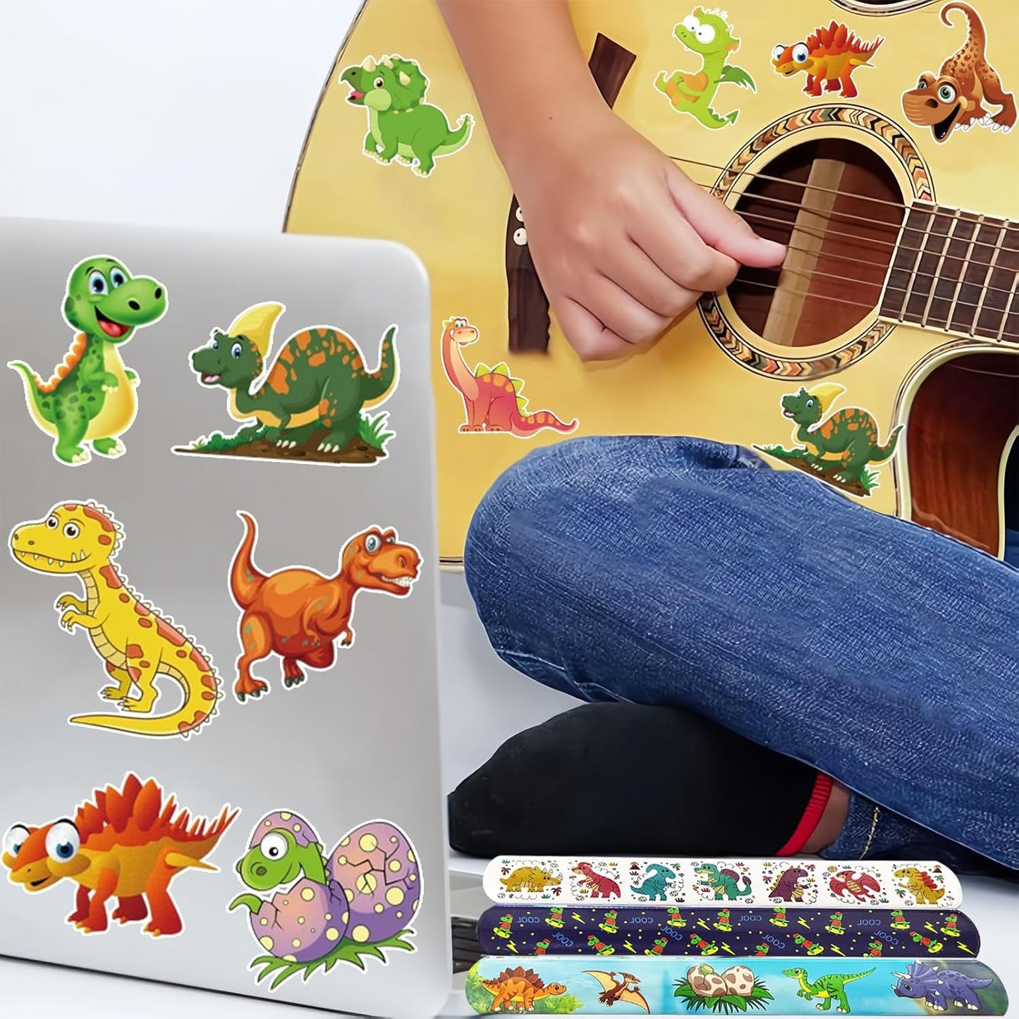 CZWXOXO 74Pcs Dinosaur Theme Party Favors Contain 24 Pcs Slap Bracelets 50Pcs Stickers, Dino Theme Birthday Party Decorations,Classroom Rewards Supplies.