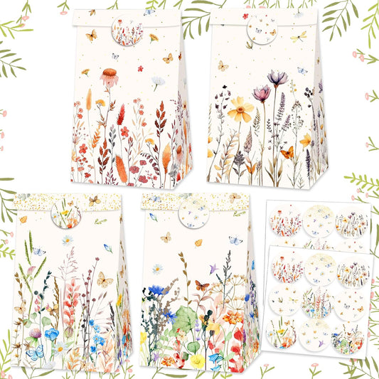 BACH AND BOUJEE 12Pcs Wildflower Goodie Treat Boxes Spring Floral Party Favors Gift Bags Candy Box Flower Birthday Wedding Tea Party Supplies Baby Shower Decor