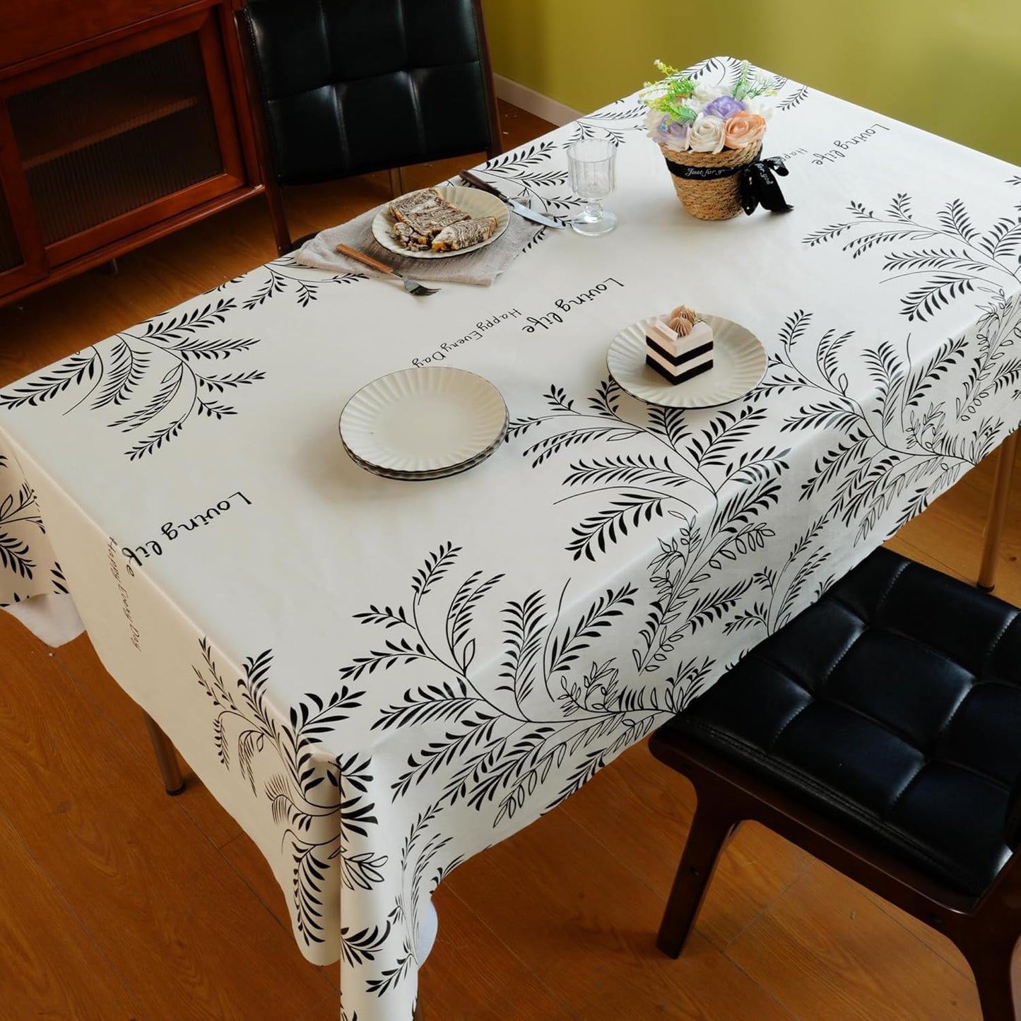 Rectangle Table Cloth,100% Waterproof Tablecloth Oil Proof Spill Proof Vinyl Table Cloth, Wipe Clean Plastic Table Cover for Dining, Camping, Indoor and Outdoor 52" x 70",Leaves