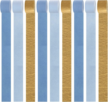 Navy-Blue White-Gold Crepe Paper Streamers - 9 Rolls Royal Blue Graduation 2025 Men Boy Birthday Party Decorations Streamer Wedding Bridal Shower Paper Garland Fathers Day Decor Panduola
