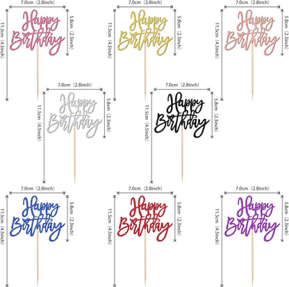 24 PCS Happy Birthday Cupcake Toppers Glitter Picks for Celebrating Anniversary Theme Party Cake Decorations Supplies Gold