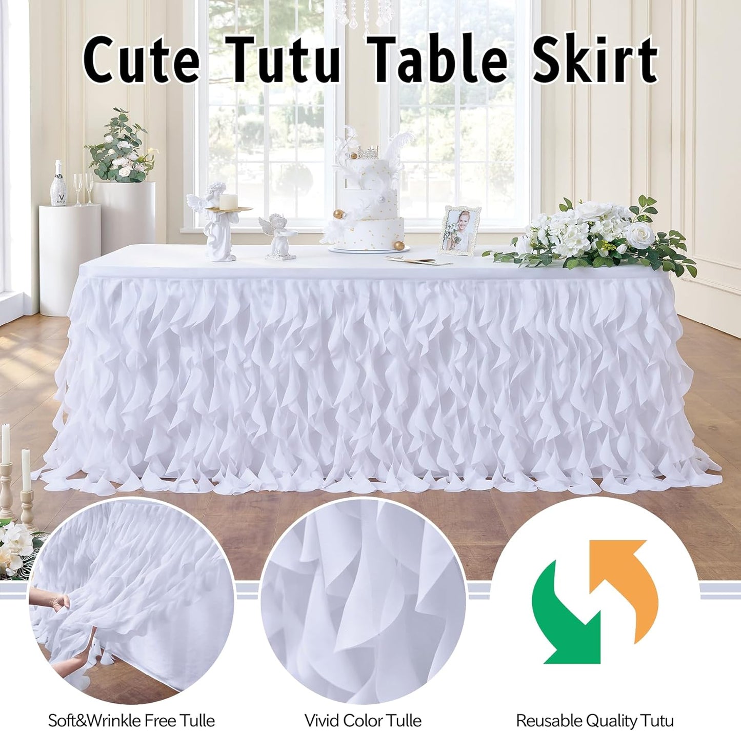 leegleri 6FT Tulle Ruffle Curly Willow Table Skirt for Rectangle or Round Tables, Under The Sea Ocean Blue Baby Shark Themed Tutu Table Skirt for Baby Shower, Birthday Party