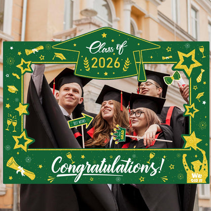Graduation Decorations Class of 2026 Photo Booth Props - Blue and Gold 2026 Graduation Frame & Photo Props Congrats Grad Class of 2026 Decor for Graduation Party Supplies
