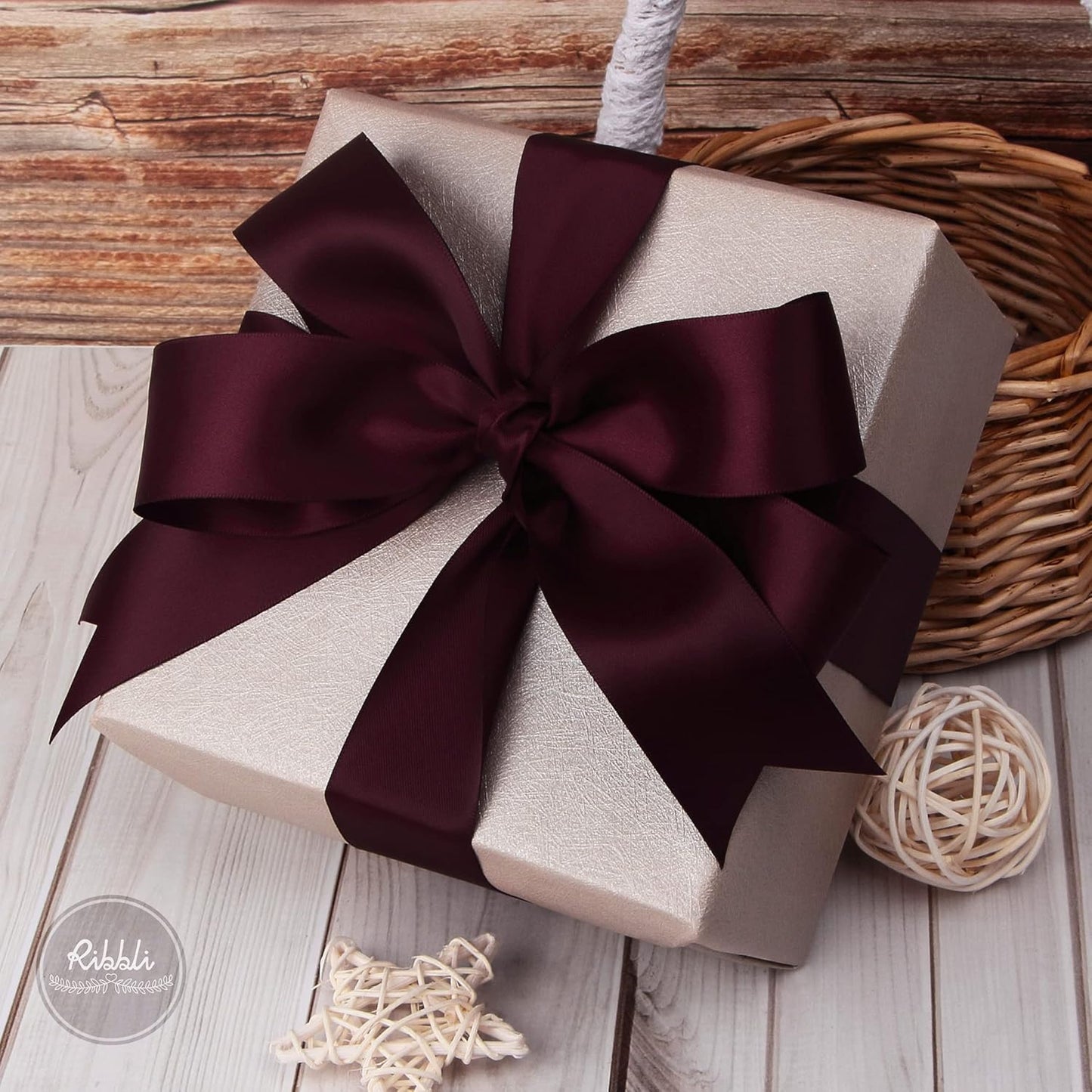 Ribbli Double Faced White Satin Ribbon,3/8” x Continuous 25 Yards,Fabric Ribbon use for Bows Bouquet,Gift Wrapping,Floral Arrangement