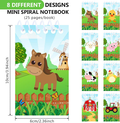 Clabby 24 Pcs Farm Animal Mini Notepad Farm Animal Party Favors for Kids Chick Pocket Journal Notebook Small Barnyard Spiral Notebook Bulk for Summer Birthday Party Decor School Student(Cute Style)