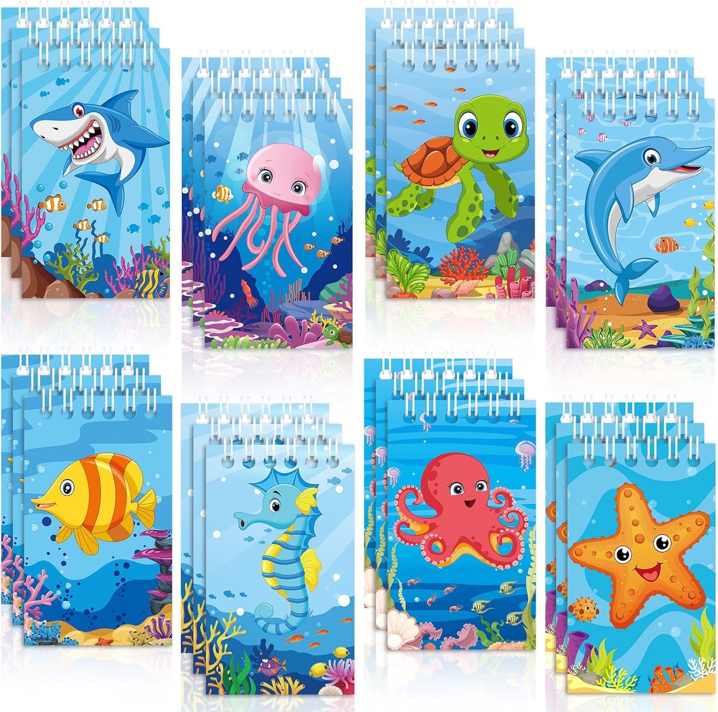 Dianelhall 24 Pcs Under The Sea Party Favors Mini Ocean Animal Notepads Notebooks Gifts Small Journals for End of Year Graduation Kindergarten Preschool Gifts Ocean Sea Birthday Party Supplies