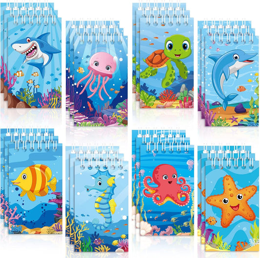 Dianelhall 24 Pcs Under The Sea Party Favors Mini Ocean Animal Notepads Notebooks Gifts Small Journals for End of Year Graduation Kindergarten Preschool Gifts Ocean Sea Birthday Party Supplies