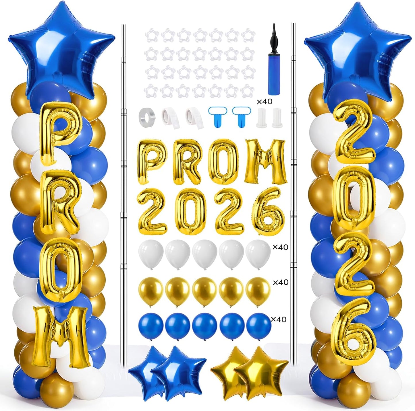 2 Sets Graduation Balloon Column Stand Kits with Balloons 2026 Grad Themed Decoration Navy Blue Balloon Tower Stand Kit for Grad High School & College Celebration Party Decor