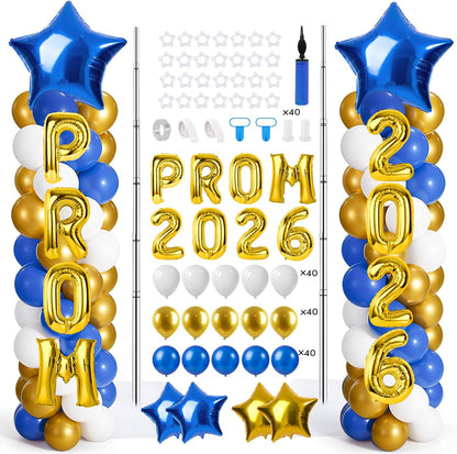 2 Sets Graduation Balloon Column Stand Kits with Balloons 2026 Grad Themed Decoration Navy Blue Balloon Tower Stand Kit for Grad High School & College Celebration Party Decor