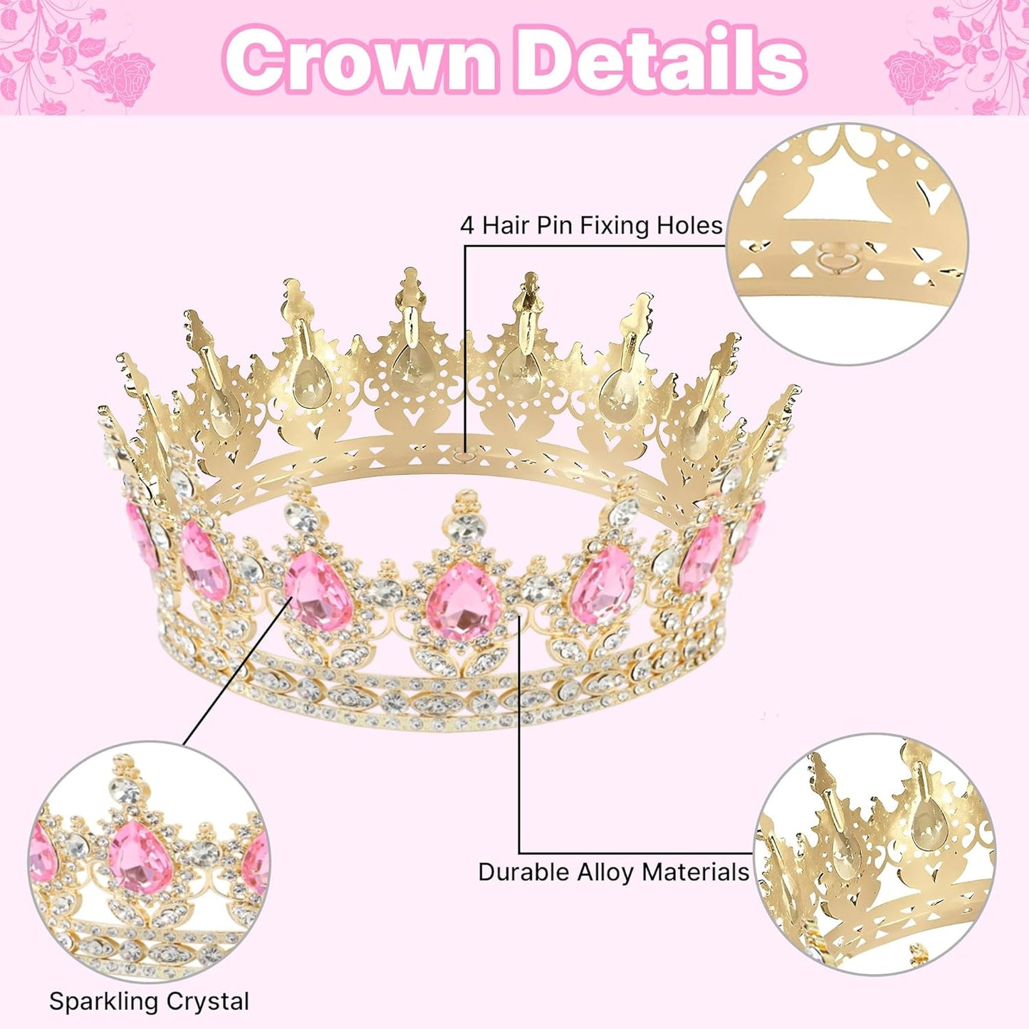 Crown Cake Topper, Balls Happy Birthday Cake Topper Pink Crown Birthday Candles Gold Butterflies, Corona Para Pastel, Cake Decorations for Birthday Wedding (Gold, Pink)