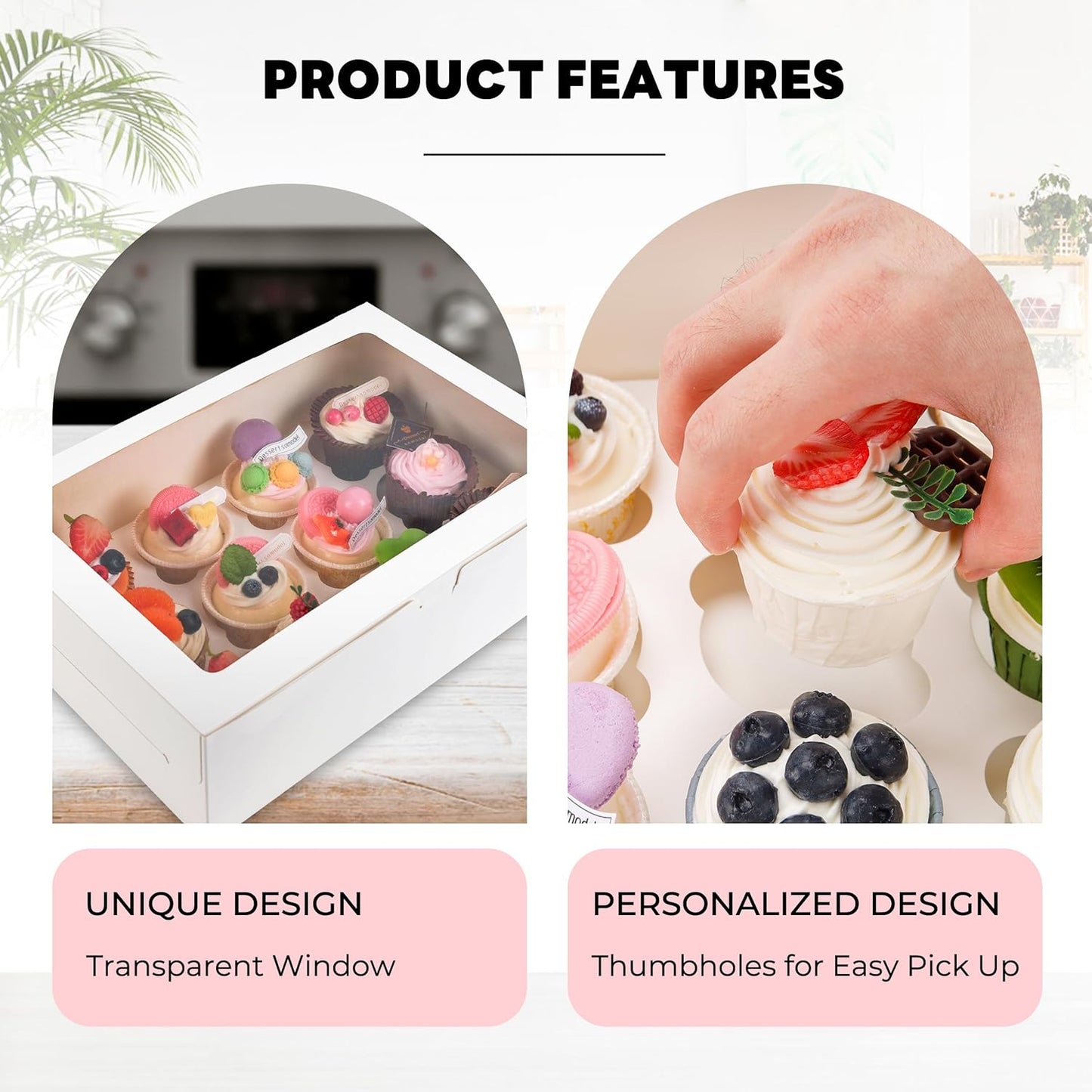 NPLUX 6 Pack Cupcake Boxes, 12 Count Cupcake Containers with Window and Cardborad, Food Grade Cupcake Carrier For Muffins Cupcakes Desserts (White 13.8×9.5×4 In)