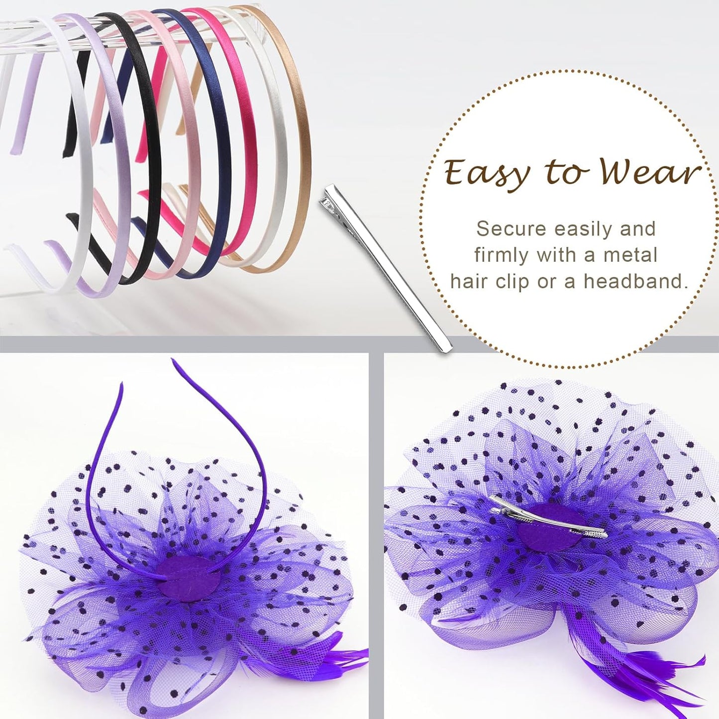DRESHOW Fascinators Hat Flower Mesh Ribbons Feathers on a Headband and a Clip Tea Party Headwear for Girls and Women - Colors A