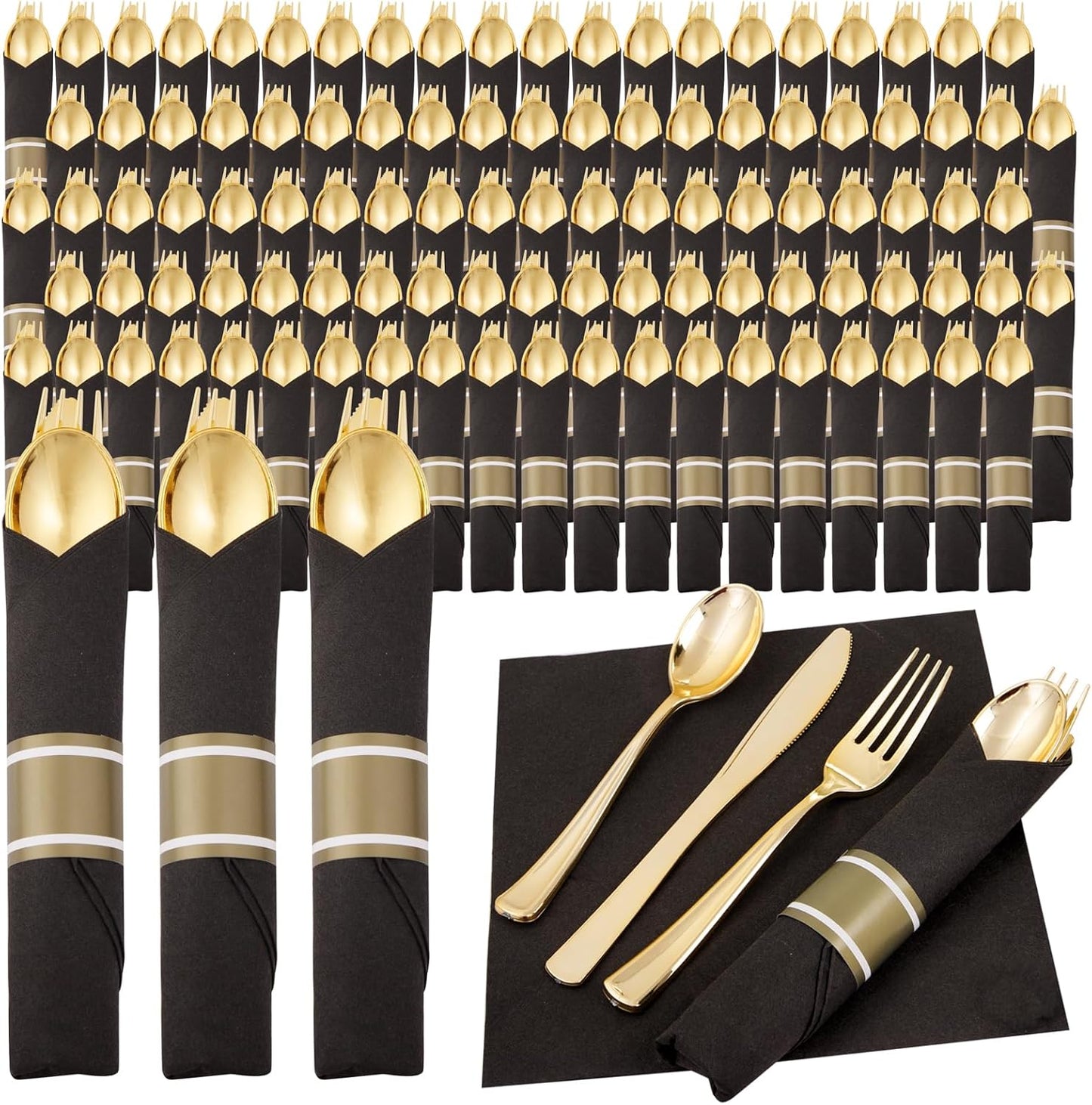 Supernal 240 Silver Plastic Silverware Set - 60 Sets Pre Rolled Napkins with Cutlery - Mirror Polished Real Look Disposable Silver Utensils- Elegant Heavy Duty Flatware for Weddings & Catering