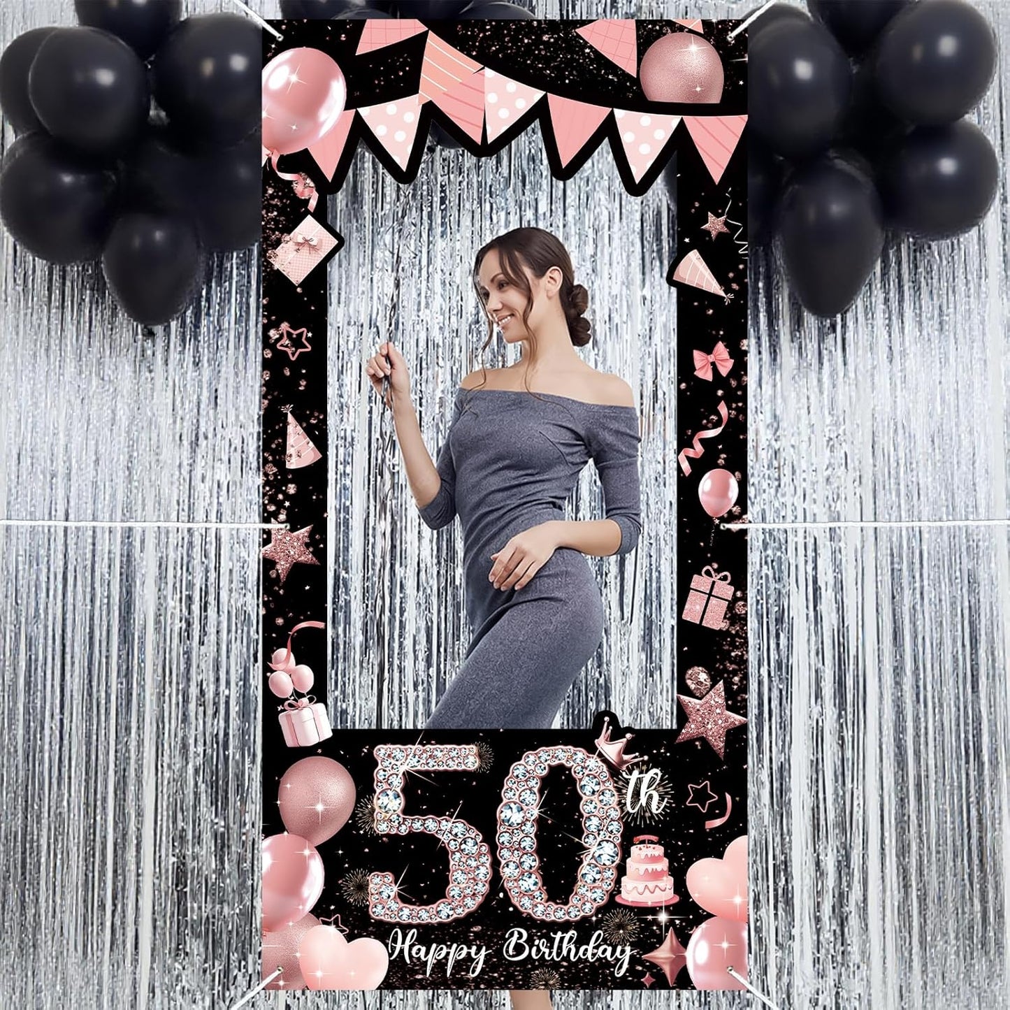 Pink 80th Birthday Neon Photography Banner Backdrop Glow Party Disco Dance Neon Theme Birthday Banner Photo Frame Props Props Selfie Background Face Cutout Photo Props Decoration