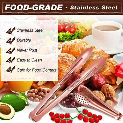 Sawysine 12 Pieces Tongs for Serving Utensils Mini Serving Tong Stainless Steel Appetizer Kitchen Toy Sugar Ice Food Cooking Utensils for Salad Buffet Party, 5 Inch, 9 Inch(Gold)