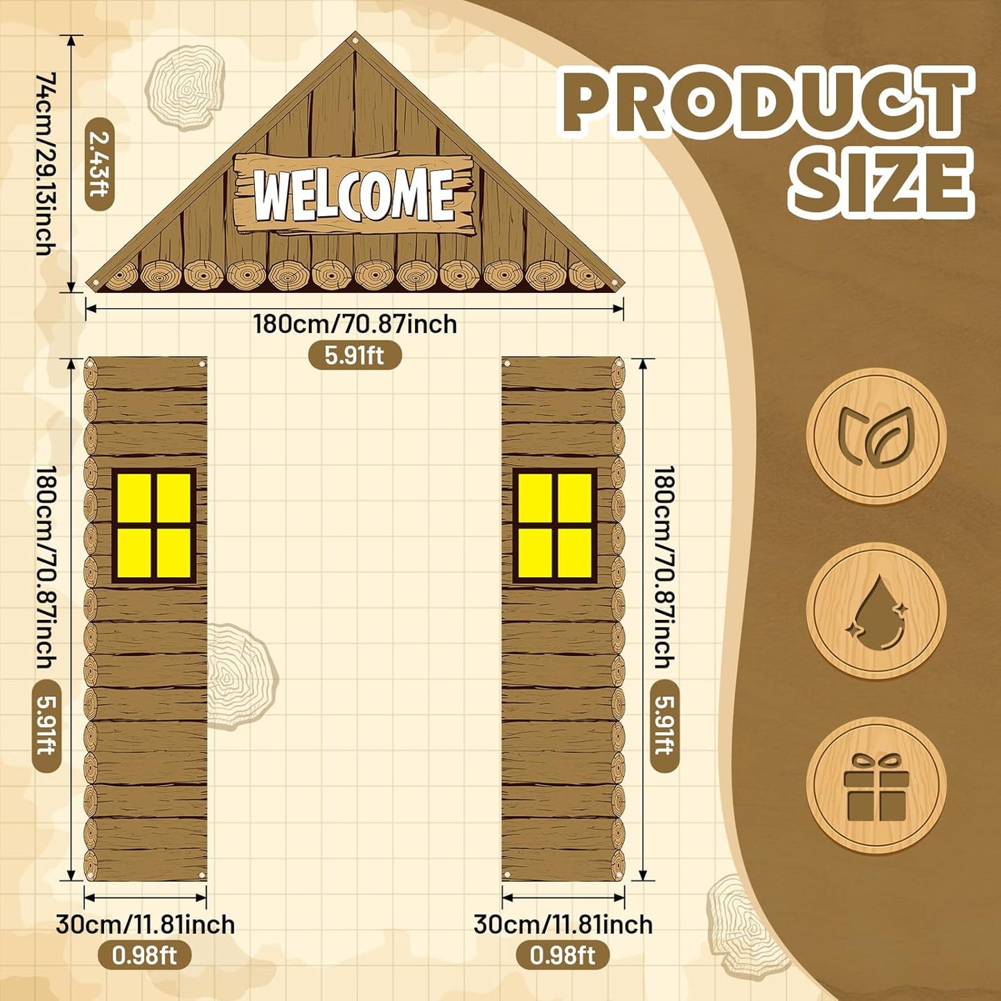 Peryiter 3 Pcs Camping Themed Party Decorations Banner Welcome Porch Sign with 1 Double Sided Tape for Summer Camp Birthday Hawaii Baby Shower Themed Party Activity Decor door (Forest Style)