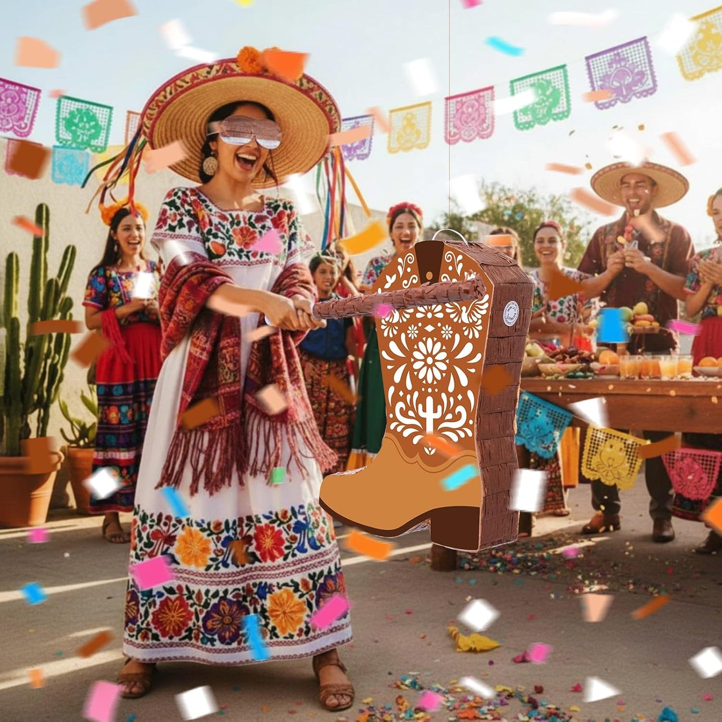 Sotiff Western Piñata Mexicanos Boots Piñata with Stick Blindfold Confetti for West Cielito Lindo Platos De Barro Themed Birthday Party Game Favors Decor 15 x 12 Inches