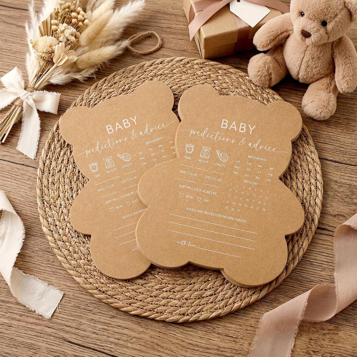 50 Pcs Bear Baby Shower Games Baby Bingo Cards Game for New Parents Girl or Boy Fun Games Gender Neutral Activity Kraft Paper Cards