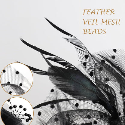 DRESHOW Fascinators Hat Flower Mesh Ribbons Feathers on a Headband and a Clip Tea Party Headwear for Girls and Women - Colors A