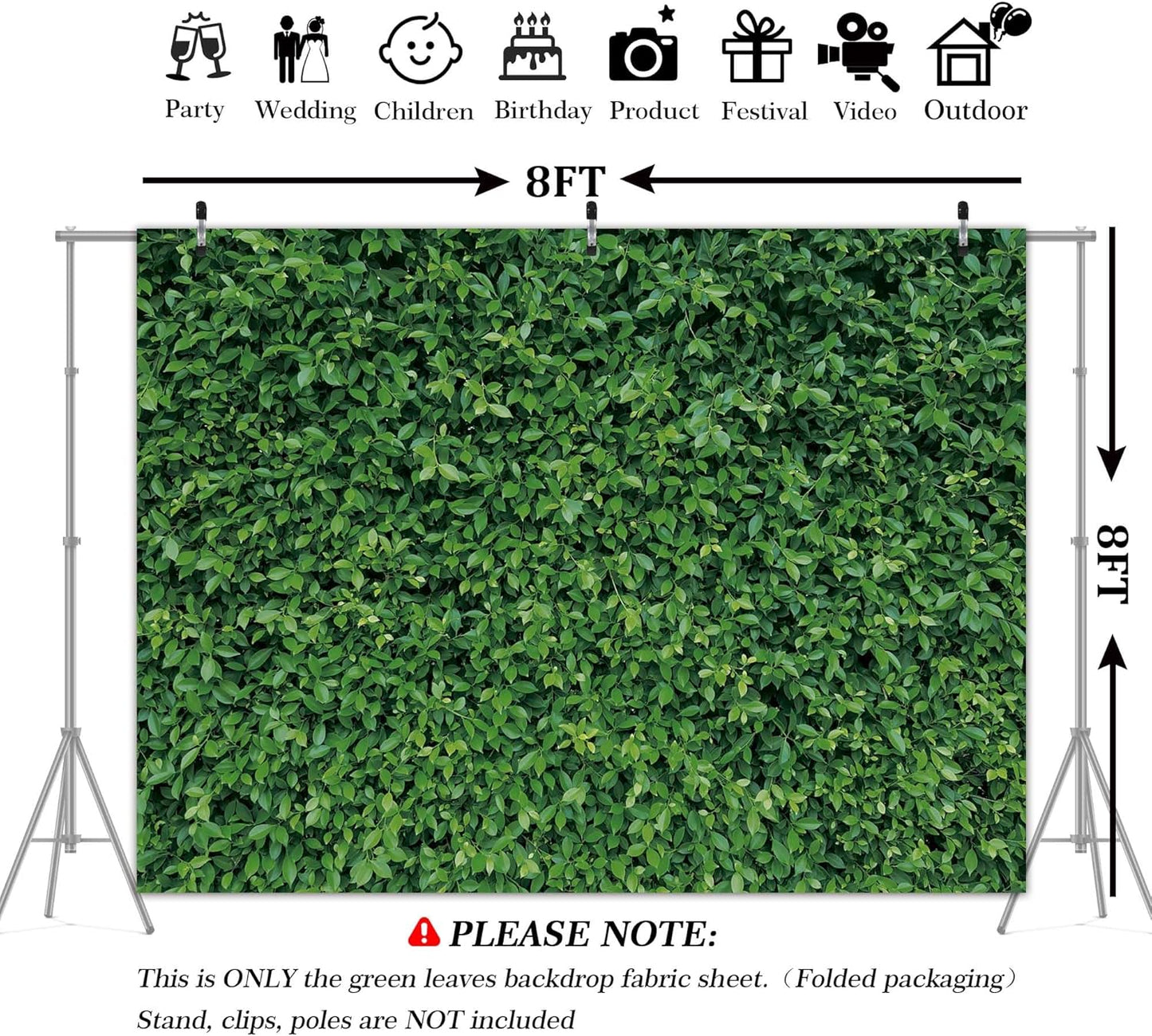 Green Leaves Backdrop - Nature Greenery Polyester Photography Background for Birthday Wedding Decor Soft Fabric Wall Banner | Baby Shower, Safari, Dinosaur Theme Photo Booth(7x5ft)